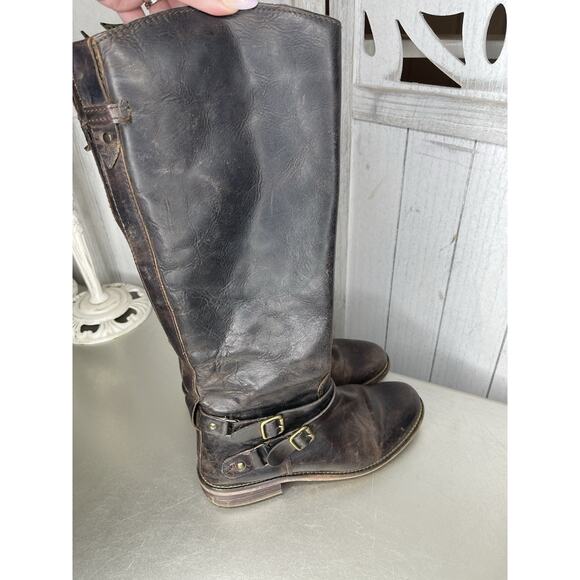 Hinge Women's Size 6.5 Brown Distressed Knee High Leather Riding Boots - Picture 3 of 6